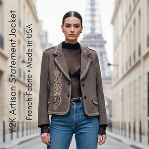 Zone Spy Exchange Tweed Cropped Jacket L | Y2K Artisan Blazer Exposed Seams